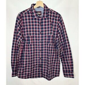 Alesbury 100% Cotton Navy Plaid Button Up Shirt Regular Pockets Men's MED NWOT‎
